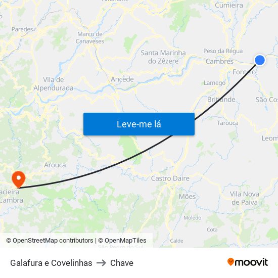 Galafura e Covelinhas to Chave map