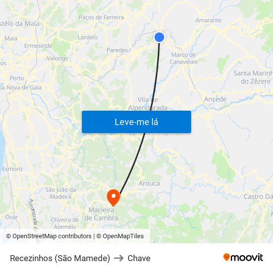 Recezinhos (São Mamede) to Chave map