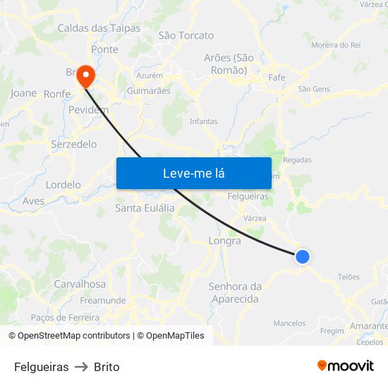 Felgueiras to Brito map