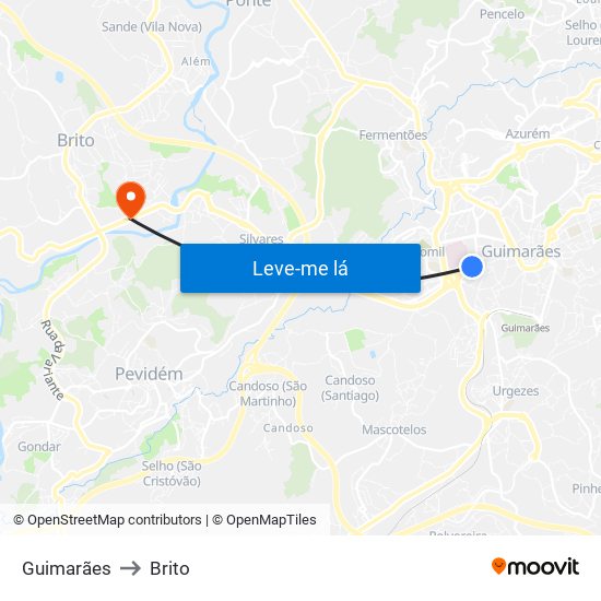 Guimarães to Brito map