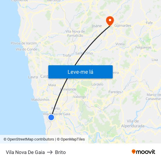 Vila Nova De Gaia to Brito map