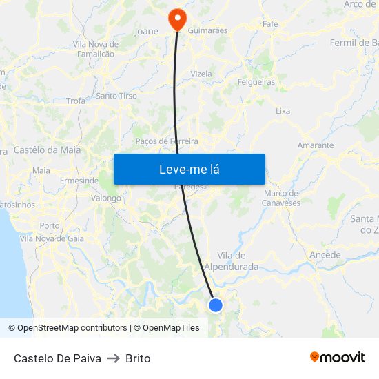 Castelo De Paiva to Brito map