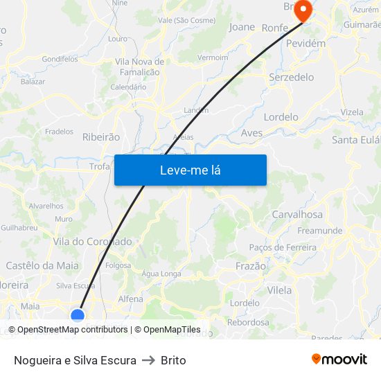 Nogueira e Silva Escura to Brito map