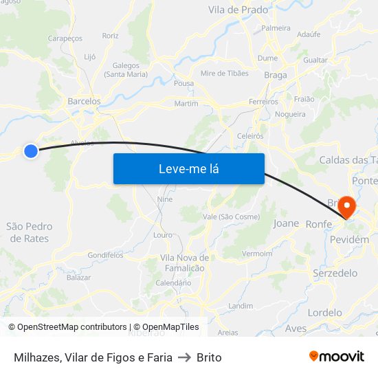 Milhazes, Vilar de Figos e Faria to Brito map