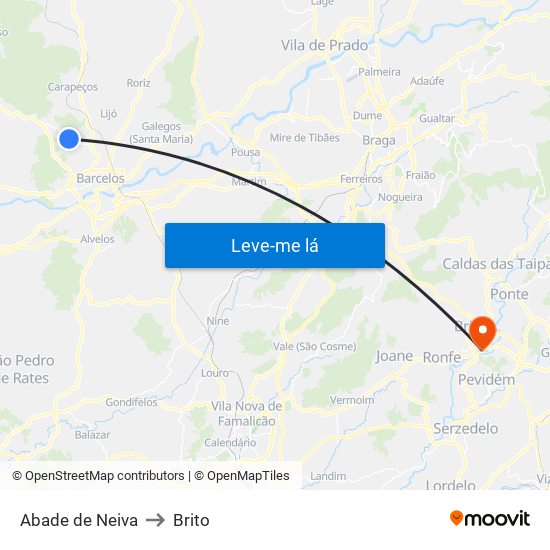 Abade de Neiva to Brito map