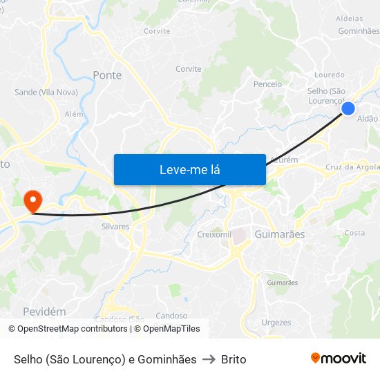 Selho (São Lourenço) e Gominhães to Brito map