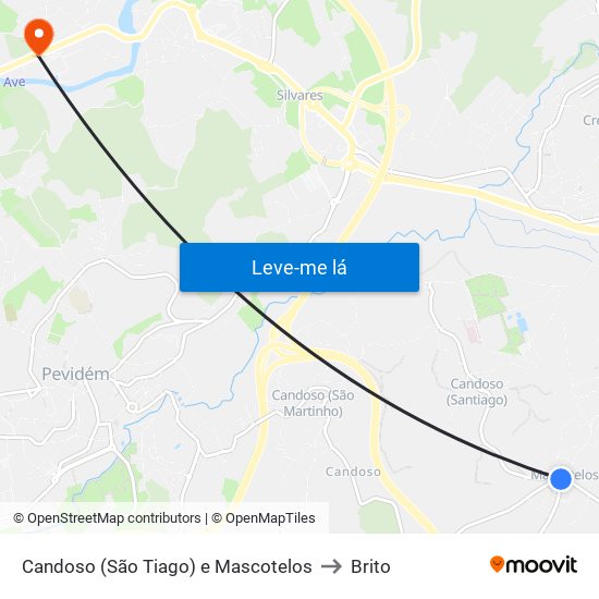 Candoso (São Tiago) e Mascotelos to Brito map