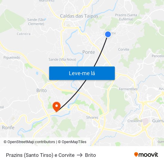 Prazins (Santo Tirso) e Corvite to Brito map