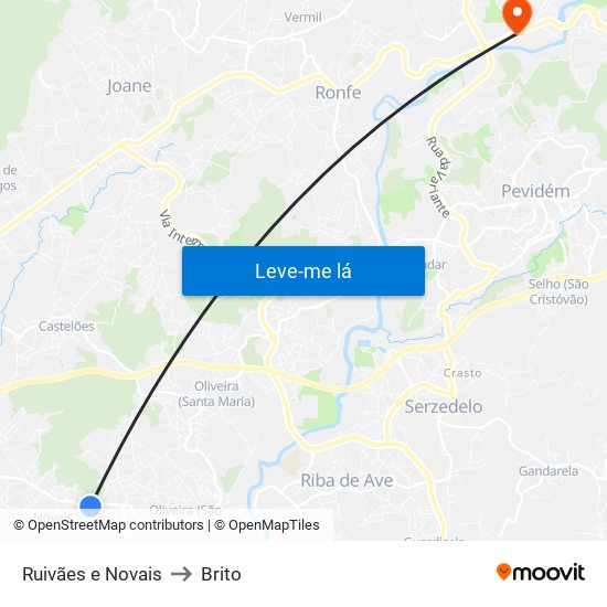 Ruivães e Novais to Brito map