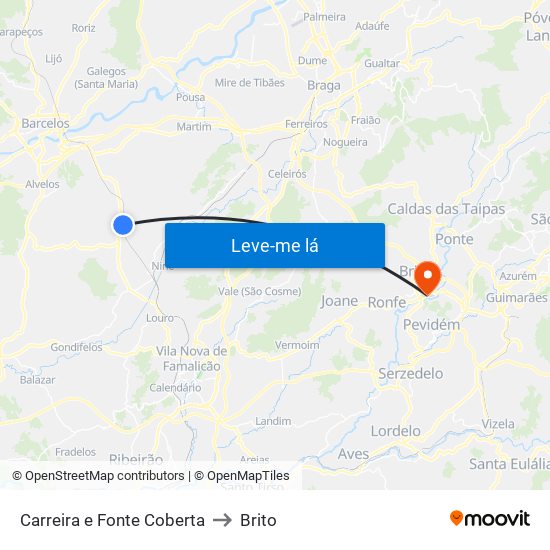 Carreira e Fonte Coberta to Brito map