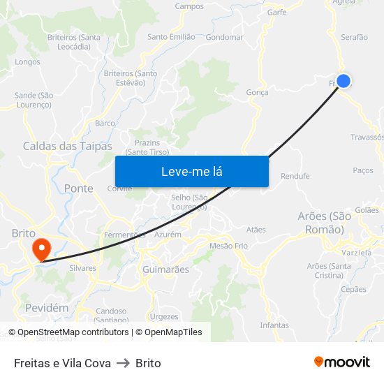 Freitas e Vila Cova to Brito map