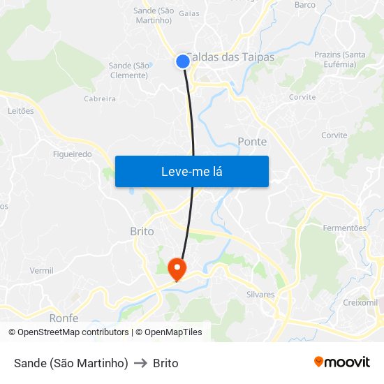 Sande (São Martinho) to Brito map