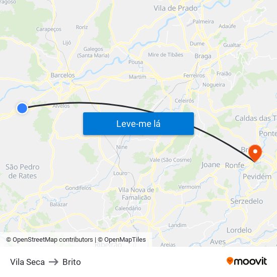 Vila Seca to Brito map