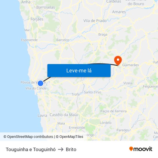 Touguinha e Touguinhó to Brito map