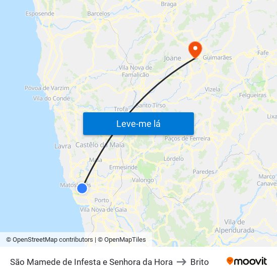 São Mamede de Infesta e Senhora da Hora to Brito map