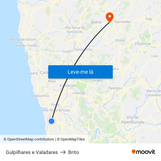 Gulpilhares e Valadares to Brito map