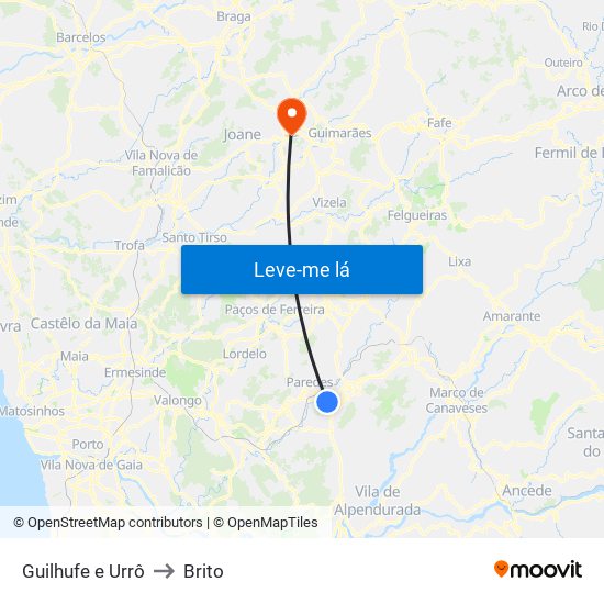 Guilhufe e Urrô to Brito map