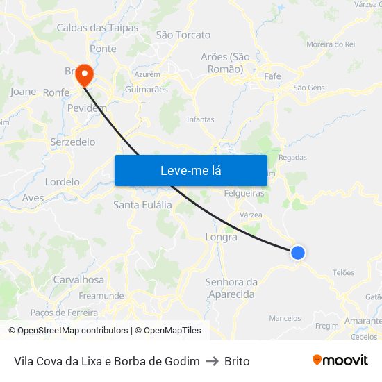 Vila Cova da Lixa e Borba de Godim to Brito map