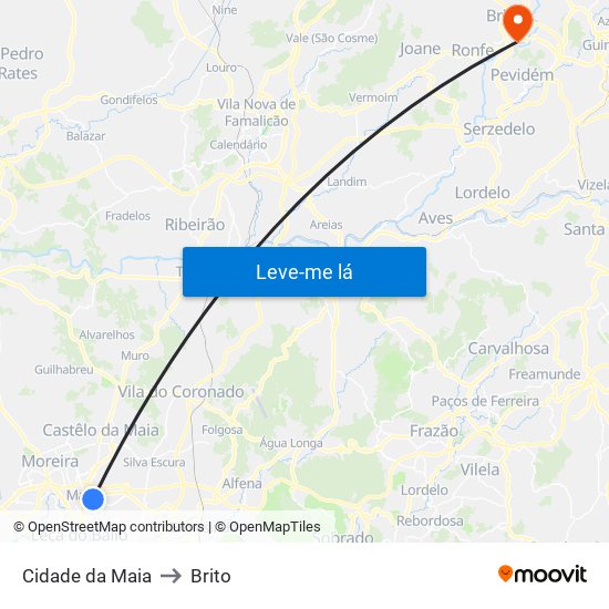 Cidade da Maia to Brito map