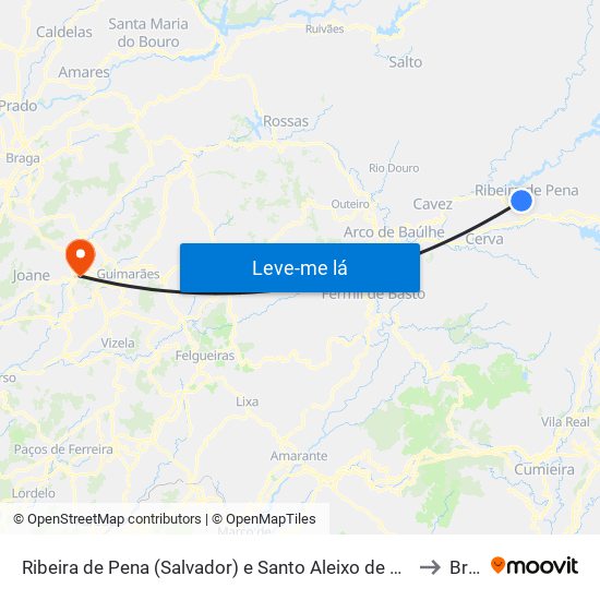 Ribeira de Pena (Salvador) e Santo Aleixo de Além-Tâmega to Brito map