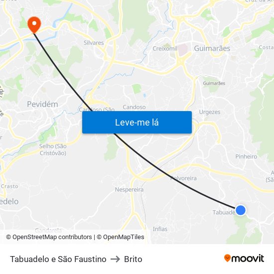 Tabuadelo e São Faustino to Brito map
