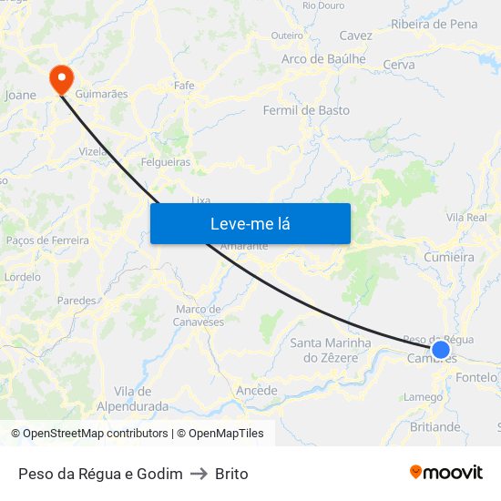 Peso da Régua e Godim to Brito map