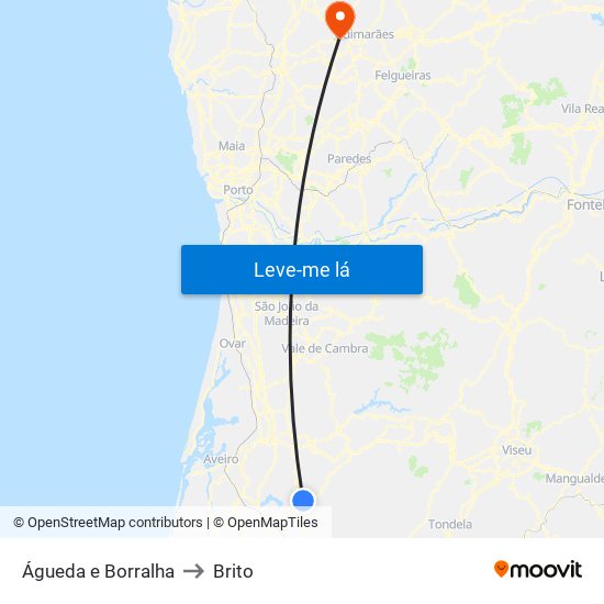 Águeda e Borralha to Brito map