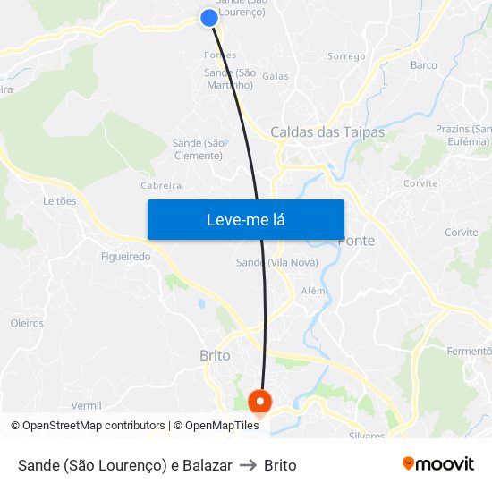 Sande (São Lourenço) e Balazar to Brito map