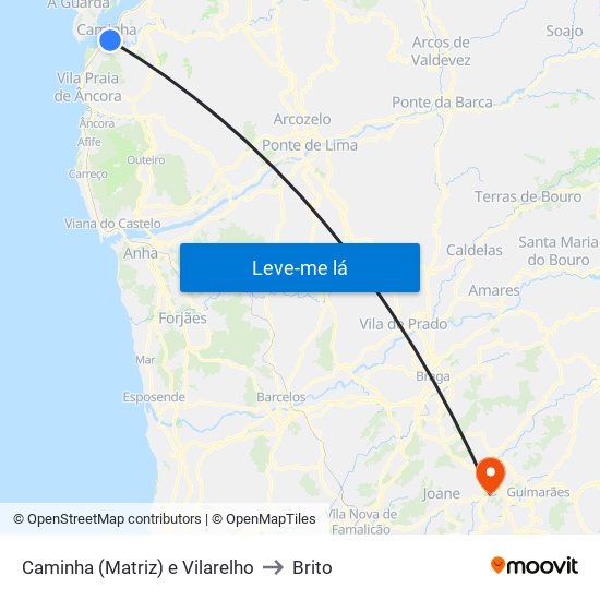 Caminha (Matriz) e Vilarelho to Brito map