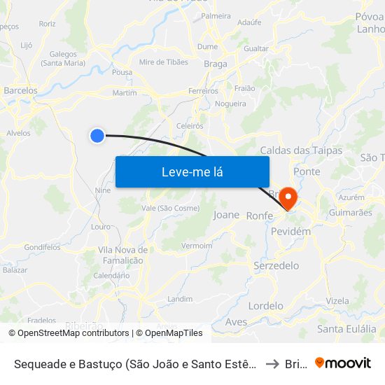 Sequeade e Bastuço (São João e Santo Estêvão) to Brito map
