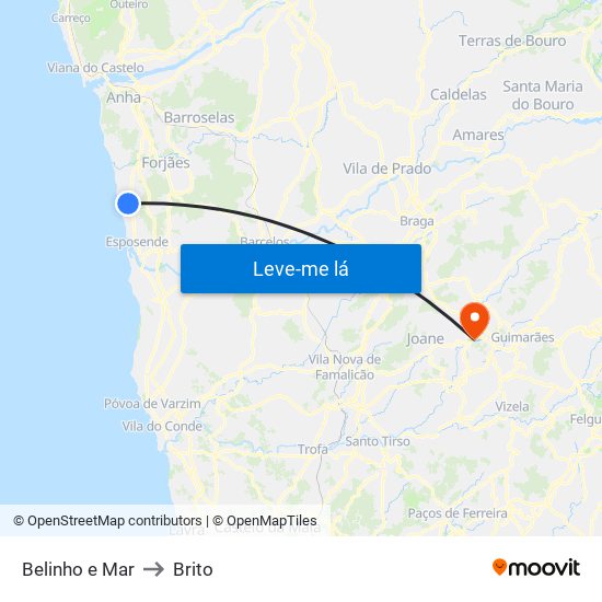 Belinho e Mar to Brito map