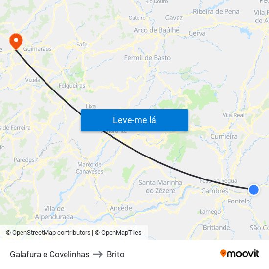 Galafura e Covelinhas to Brito map