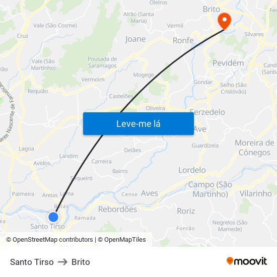 Santo Tirso to Brito map