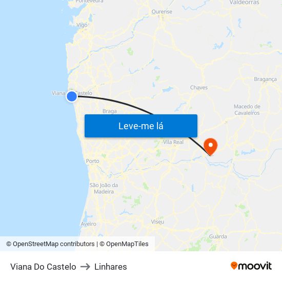 Viana Do Castelo to Linhares map