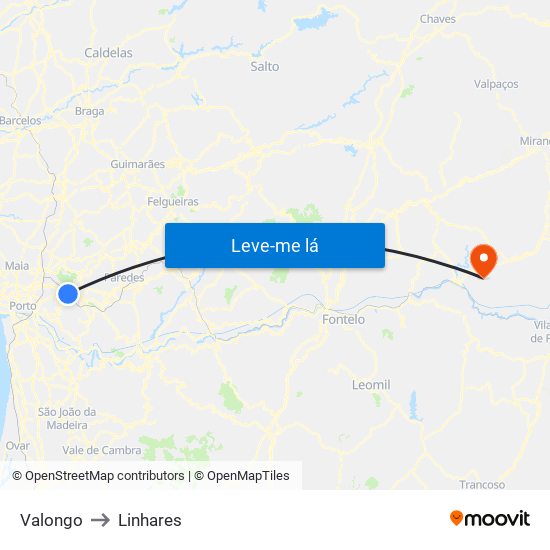 Valongo to Linhares map