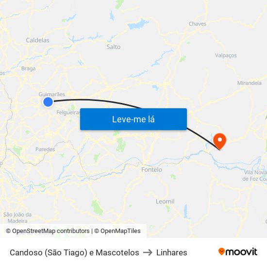 Candoso (São Tiago) e Mascotelos to Linhares map