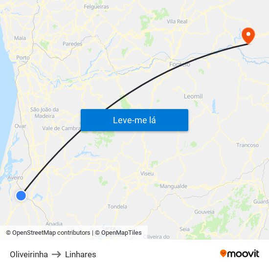 Oliveirinha to Linhares map