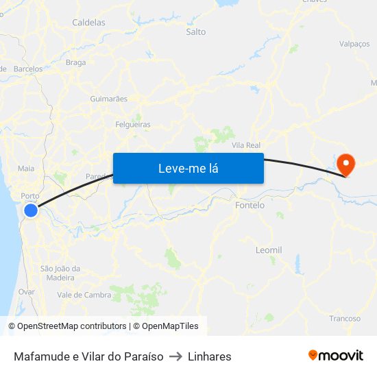 Mafamude e Vilar do Paraíso to Linhares map