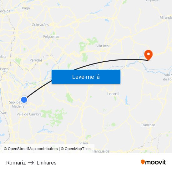 Romariz to Linhares map