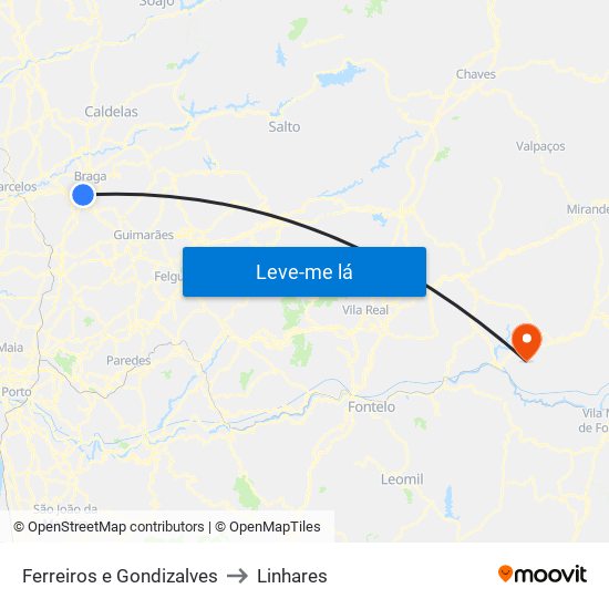 Ferreiros e Gondizalves to Linhares map