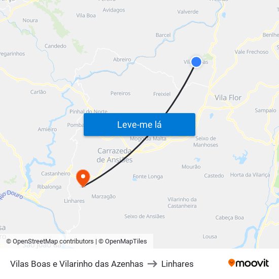 Vilas Boas e Vilarinho das Azenhas to Linhares map