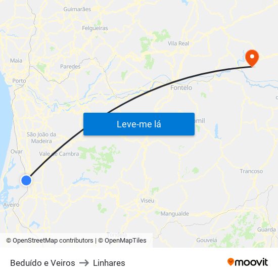 Beduído e Veiros to Linhares map