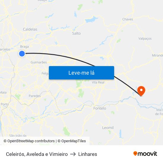 Celeirós, Aveleda e Vimieiro to Linhares map