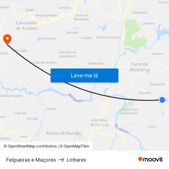 Felgueiras e Maçores to Linhares map
