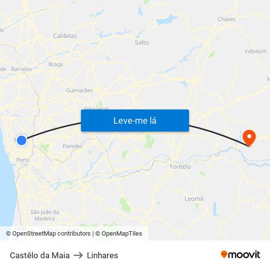 Castêlo da Maia to Linhares map