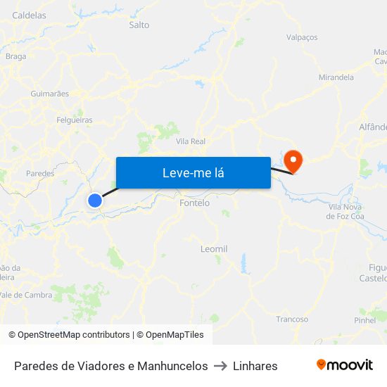 Paredes de Viadores e Manhuncelos to Linhares map