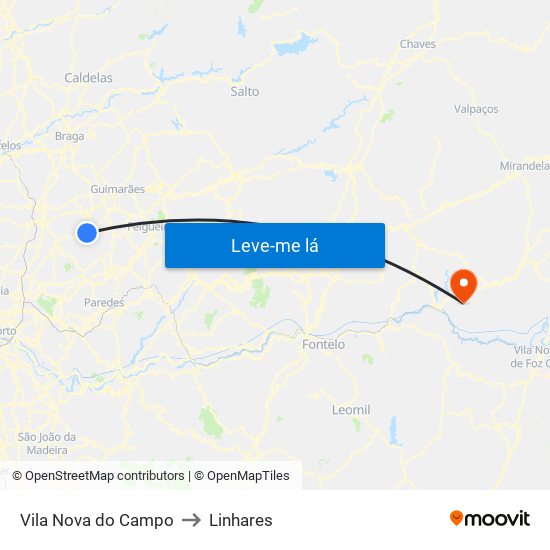 Vila Nova do Campo to Linhares map