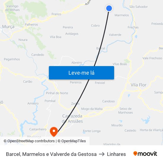 Barcel, Marmelos e Valverde da Gestosa to Linhares map