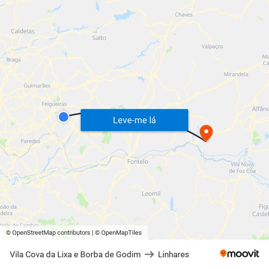 Vila Cova da Lixa e Borba de Godim to Linhares map