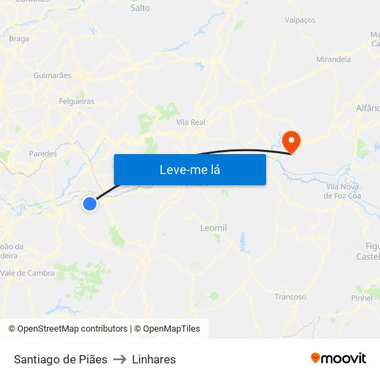 Santiago de Piães to Linhares map